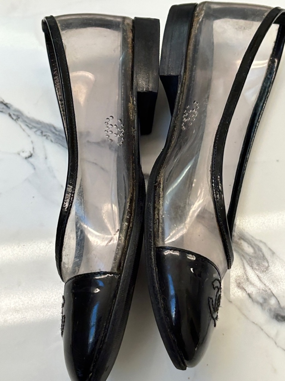CHANEL Black Patent Cap-Toe Clear PVC Ballet Flats - Picture 5 of 13